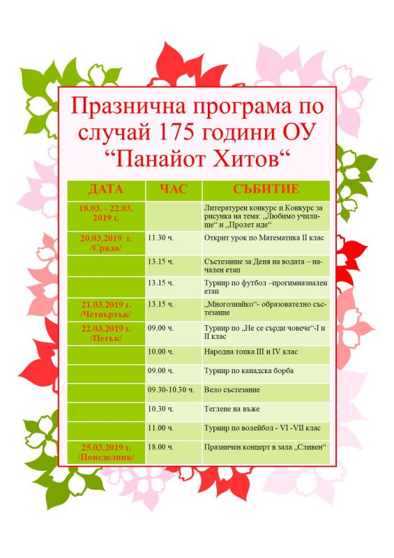 175 ГОДИНИ ОУ <ПАНАЙОТ ХИТОВ>