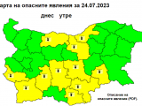 Жълт код за горещо време е обявен в 11 области. 